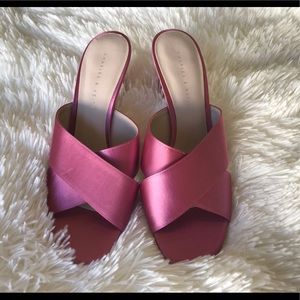 Charles & Keith pink satin mule slide heels